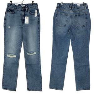 Good American Straight Leg Distressed Blue Jeans